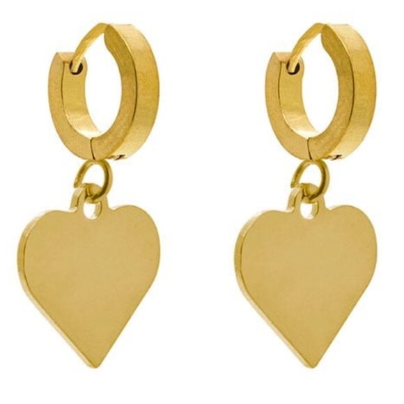 Jewelry - NEW Stainlees Steel Gold Heart Dangle Hoop Earrings